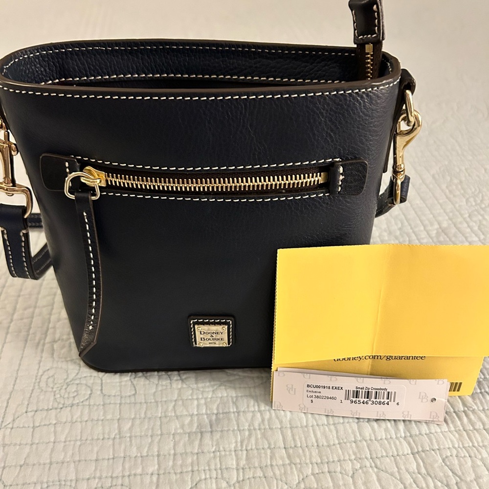 Dooney and Bourke Small Zip Top Crossbody in midnight blue, Smooth Leather